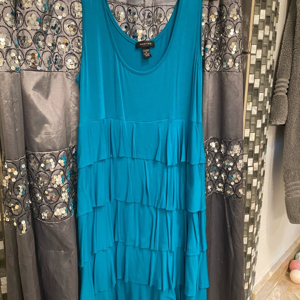 Spense turquoise tiered ruffle mini dress XL